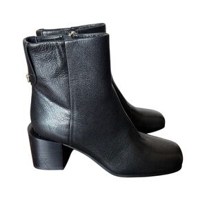 AEROSOLES NWT Ortona Black Ankle Boots with Gold Zippers &Block Heel -Size 5.5